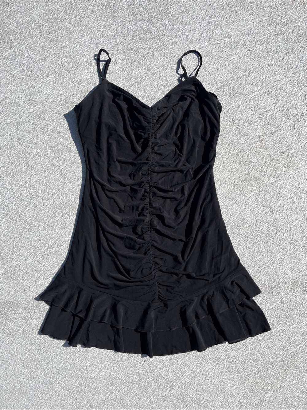 BCBGMaxAzria Black Ruched Ruffle Slip Dress